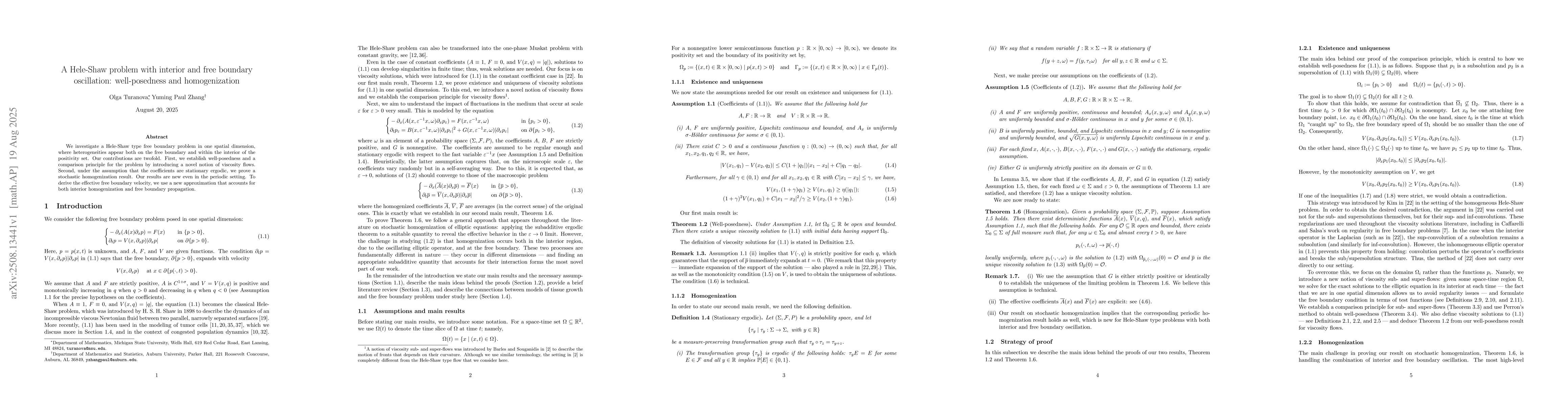 Thumbnail for A Hele-Shaw problem with interior and free boundary oscillation:
  well-posedness and homogenization