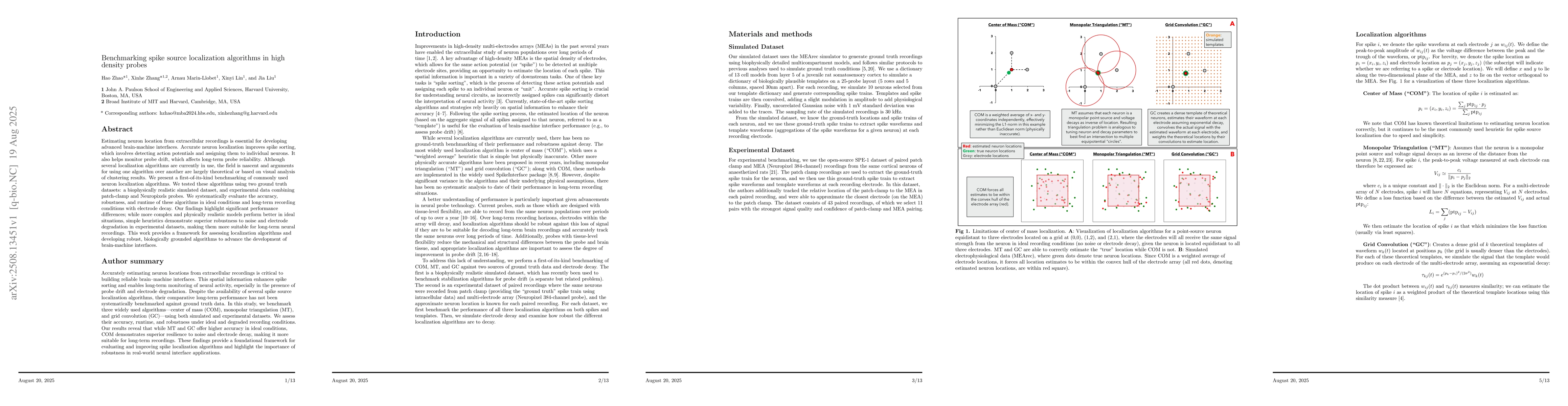 Thumbnail for Benchmarking spike source localization algorithms in high density probes