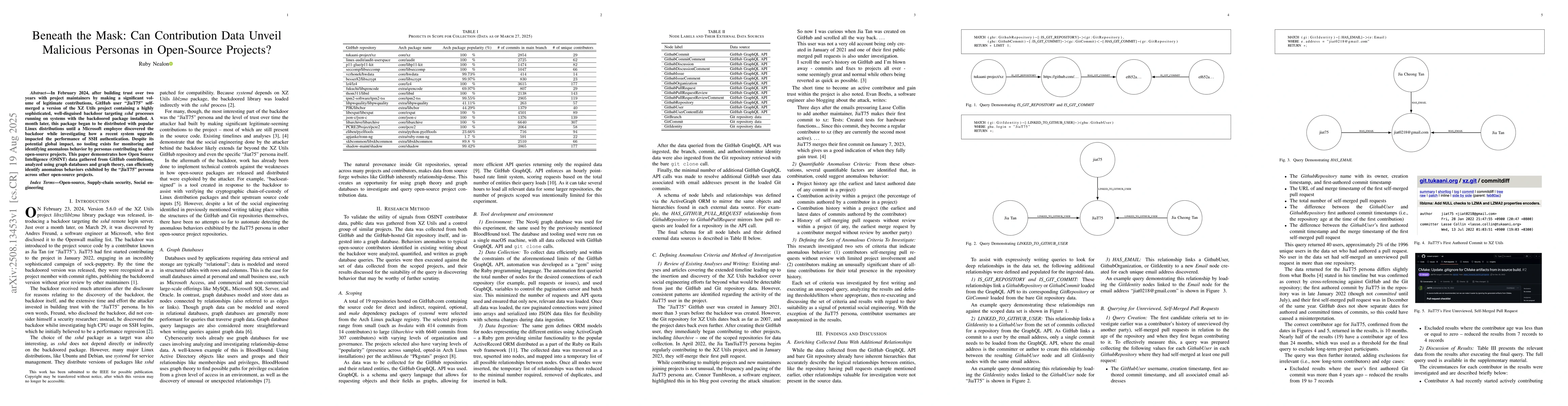 Thumbnail for Beneath the Mask: Can Contribution Data Unveil Malicious Personas in
  Open-Source Projects?