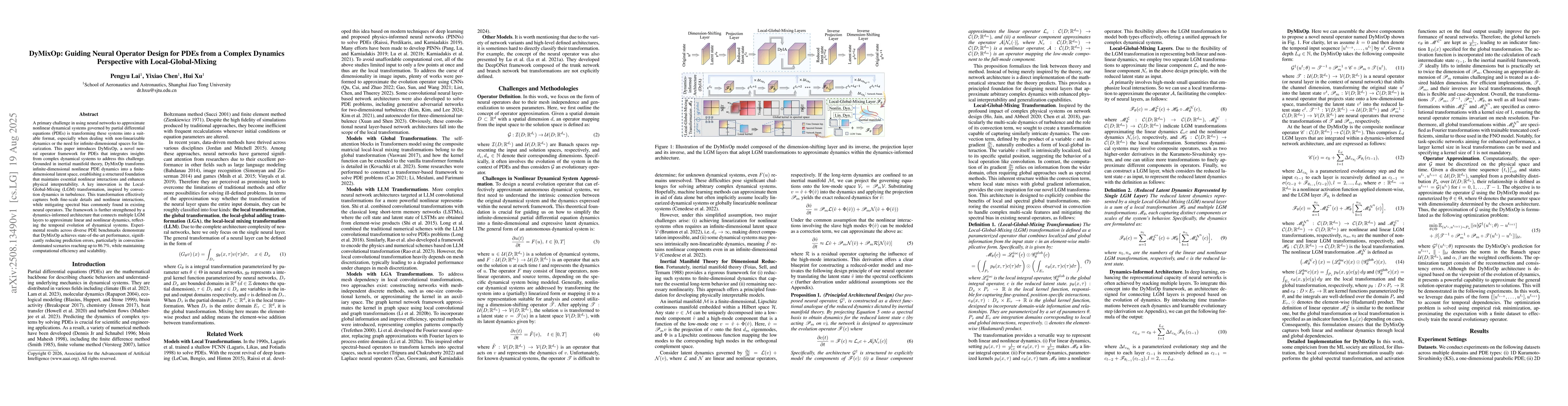 Thumbnail for DyMixOp: Guiding Neural Operator Design for PDEs from a Complex Dynamics
  Perspective with Local-Global-Mixing