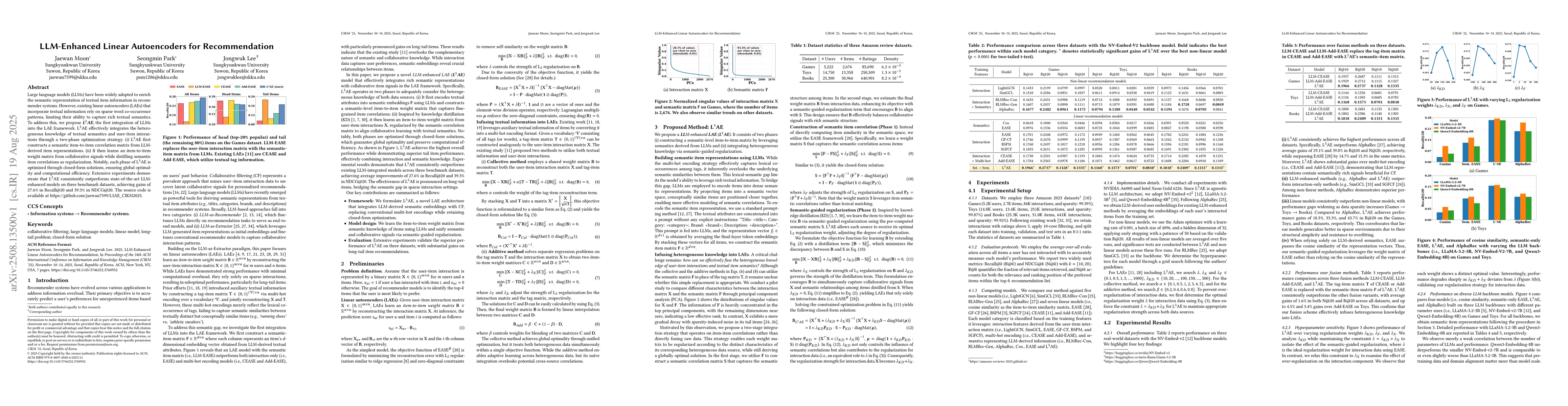 Thumbnail for LLM-Enhanced Linear Autoencoders for Recommendation