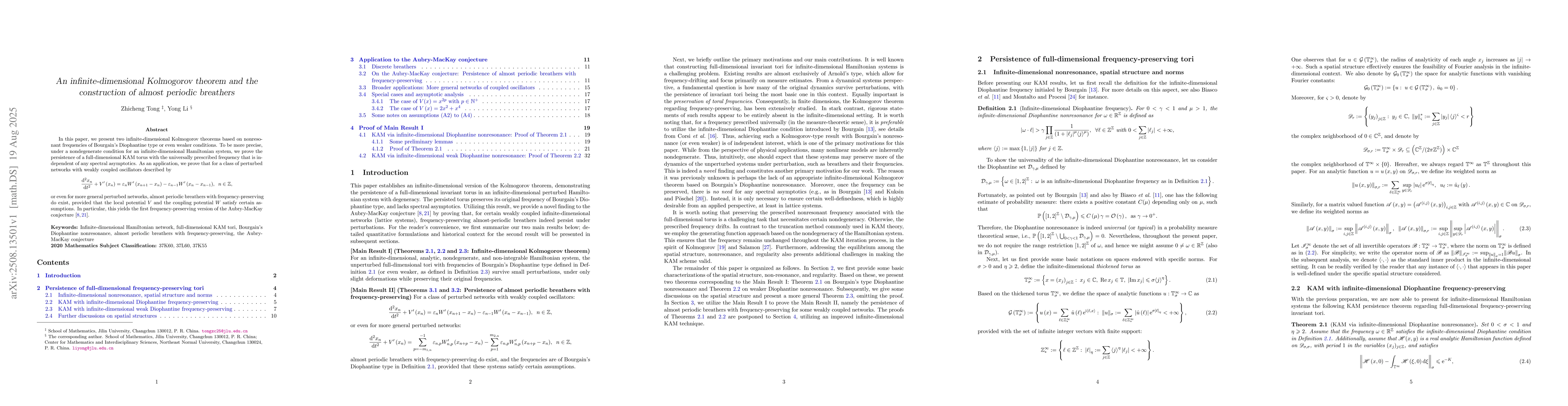 Thumbnail for An infinite-dimensional Kolmogorov theorem and the construction of
  almost periodic breathers