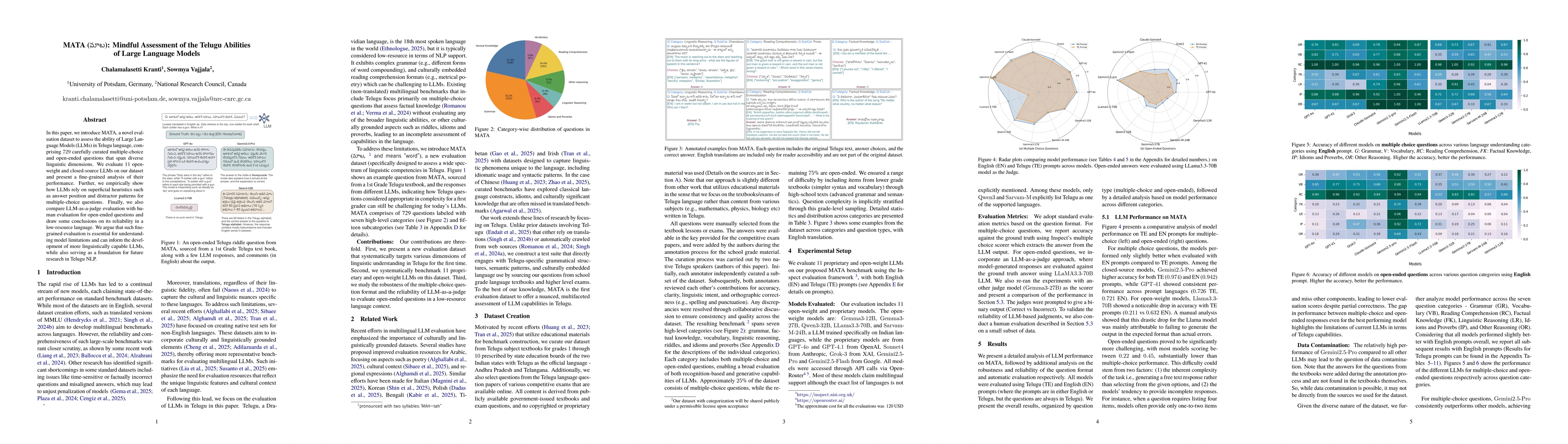 Thumbnail for MATA (māta): Mindful Assessment of the Telugu Abilities of Large
  Language Models