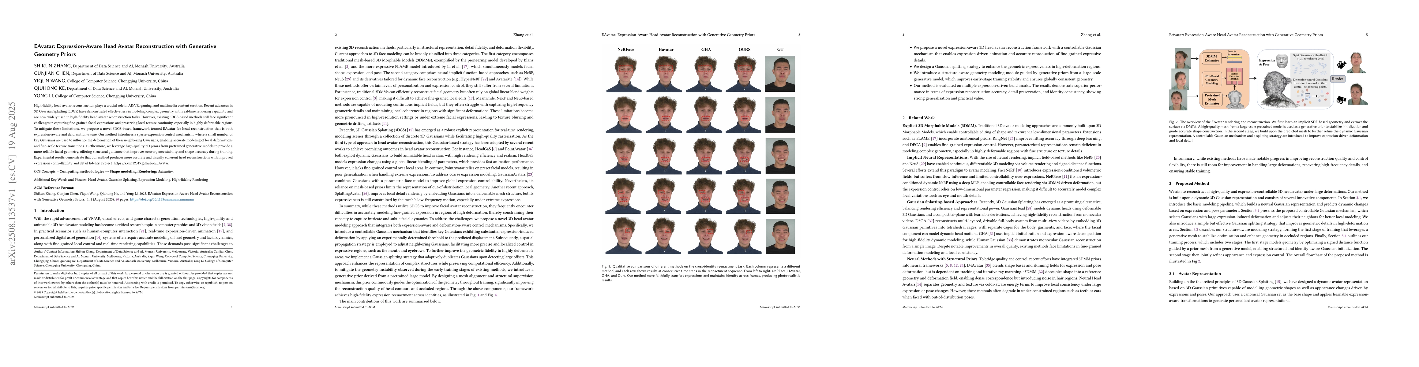 Thumbnail for EAvatar: Expression-Aware Head Avatar Reconstruction with Generative
  Geometry Priors
