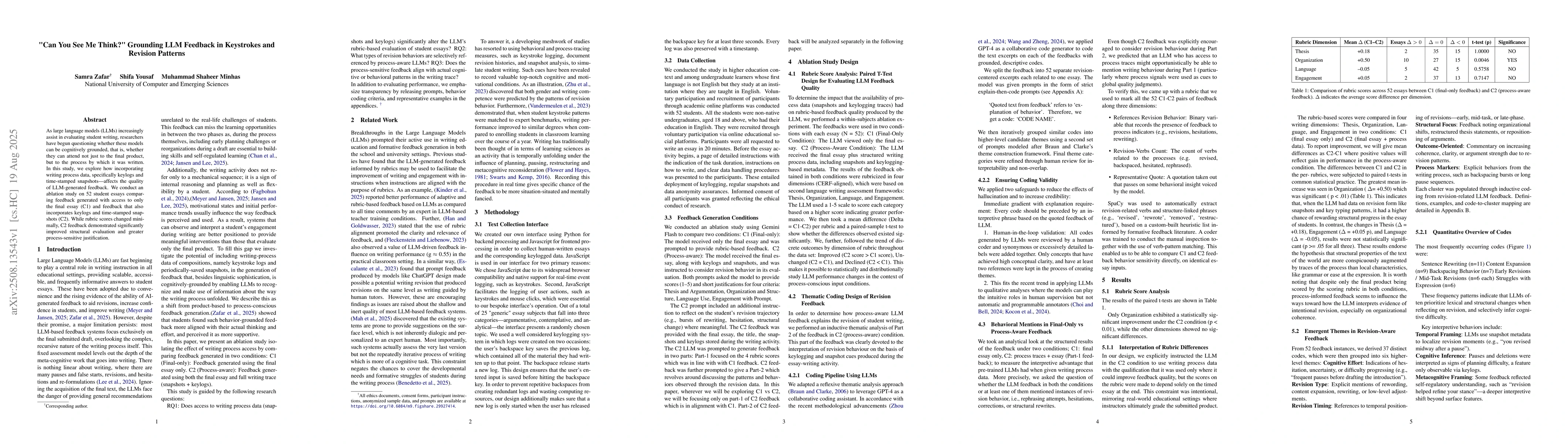Thumbnail for "Can You See Me Think?" Grounding LLM Feedback in Keystrokes and
  Revision Patterns