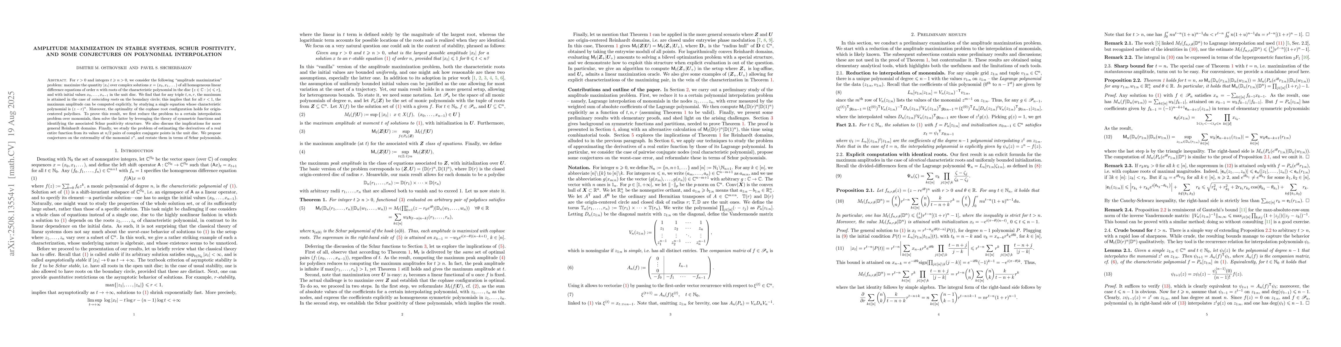 Thumbnail for Amplitude maximization in stable systems, Schur positivity, and some
  conjectures on polynomial interpolation