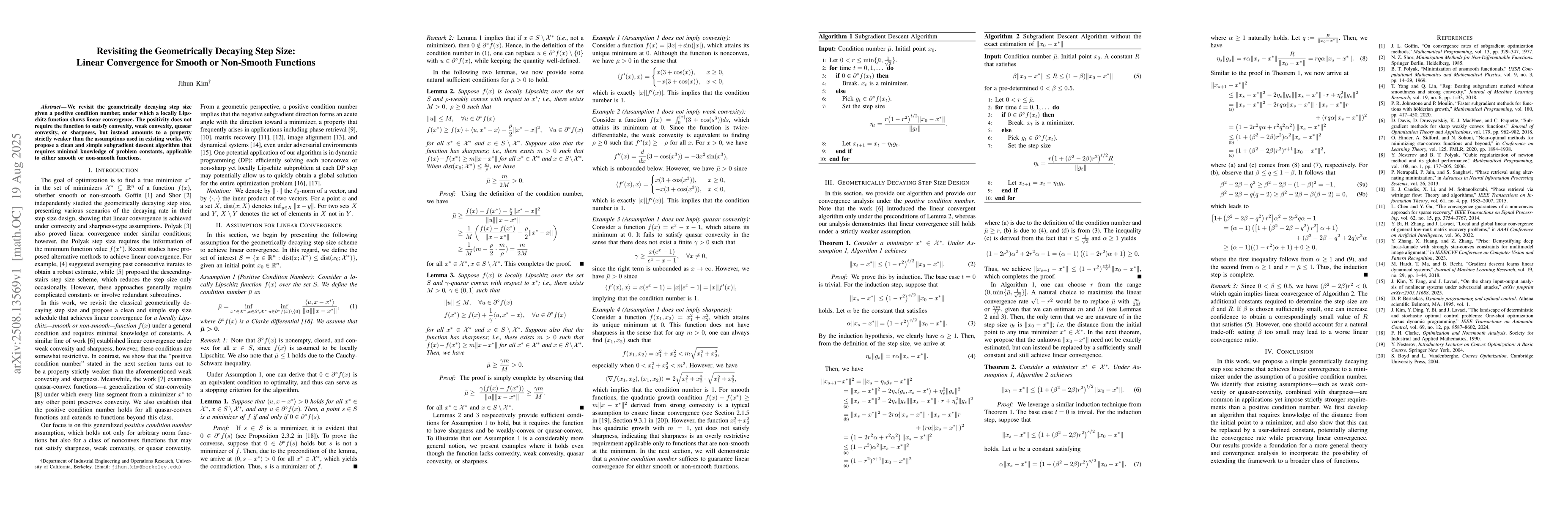 Thumbnail for Revisiting the Geometrically Decaying Step Size: Linear Convergence for
  Smooth or Non-Smooth Functions