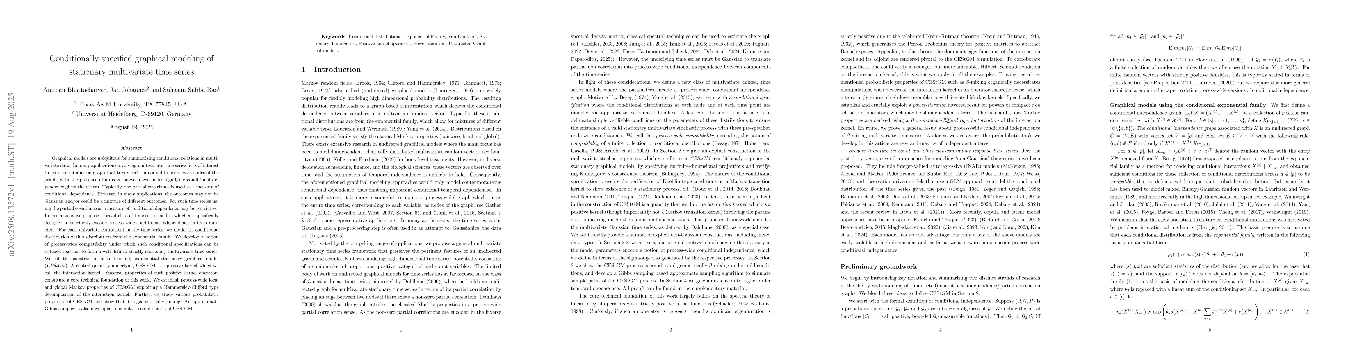 Thumbnail for Conditionally specified graphical modeling of stationary multivariate
  time series