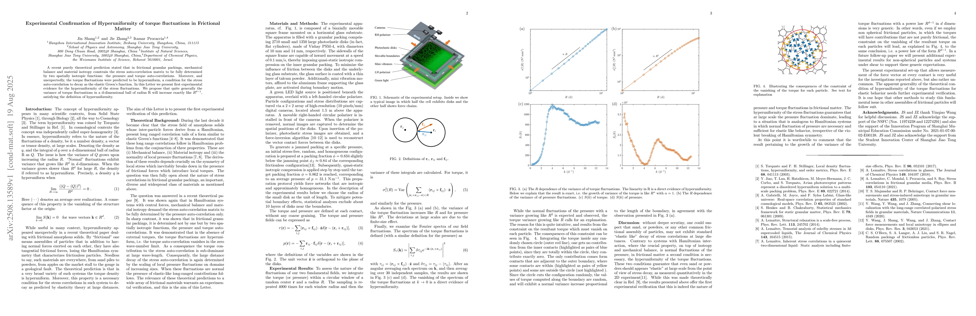 Thumbnail for Experimental Confirmation of Hyperuniformity of torque fluctuations in
  Frictional Matter