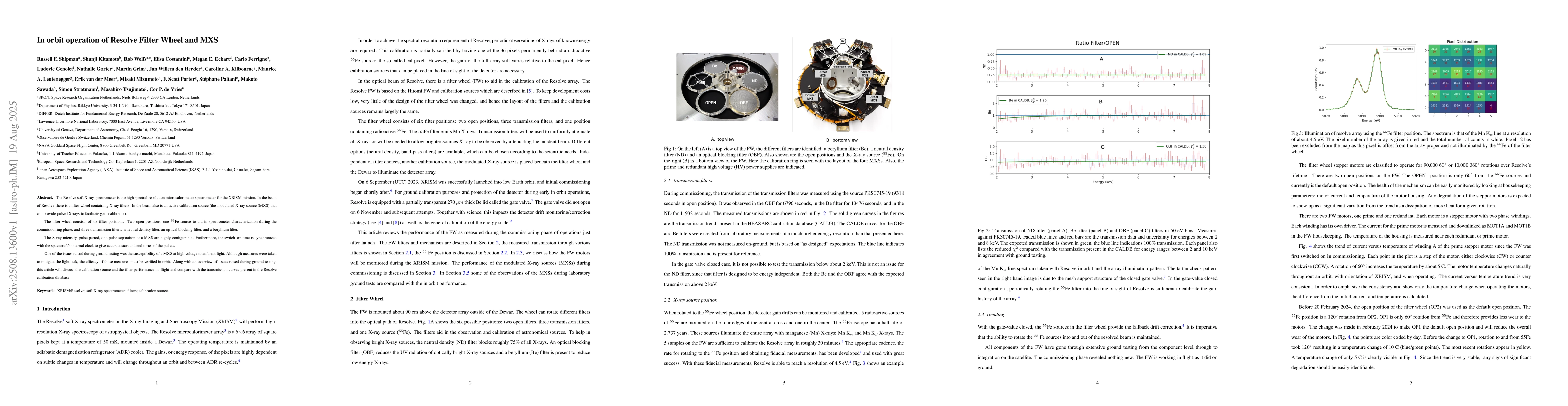 Thumbnail for In orbit operation of Resolve Filter Wheel and MXS