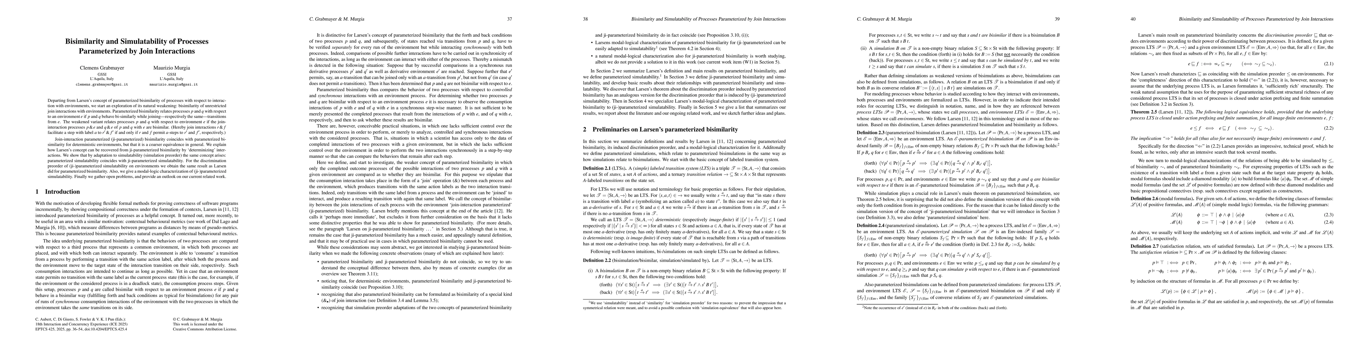Thumbnail for Bisimilarity and Simulatability of Processes Parameterized by Join
  Interactions