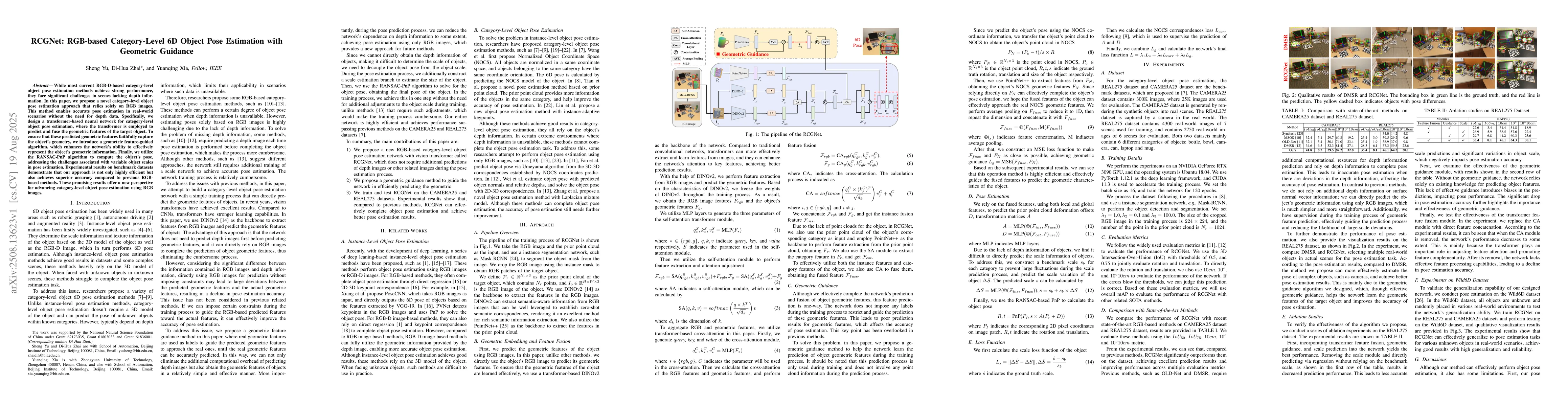 Thumbnail for RCGNet: RGB-based Category-Level 6D Object Pose Estimation with
  Geometric Guidance