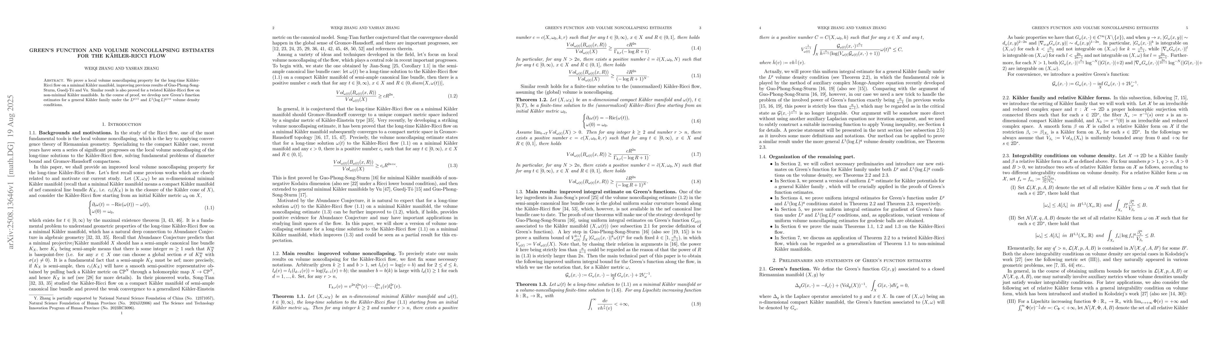 Thumbnail for Green's function and volume noncollapsing estimates for the
  Kähler-Ricci flow