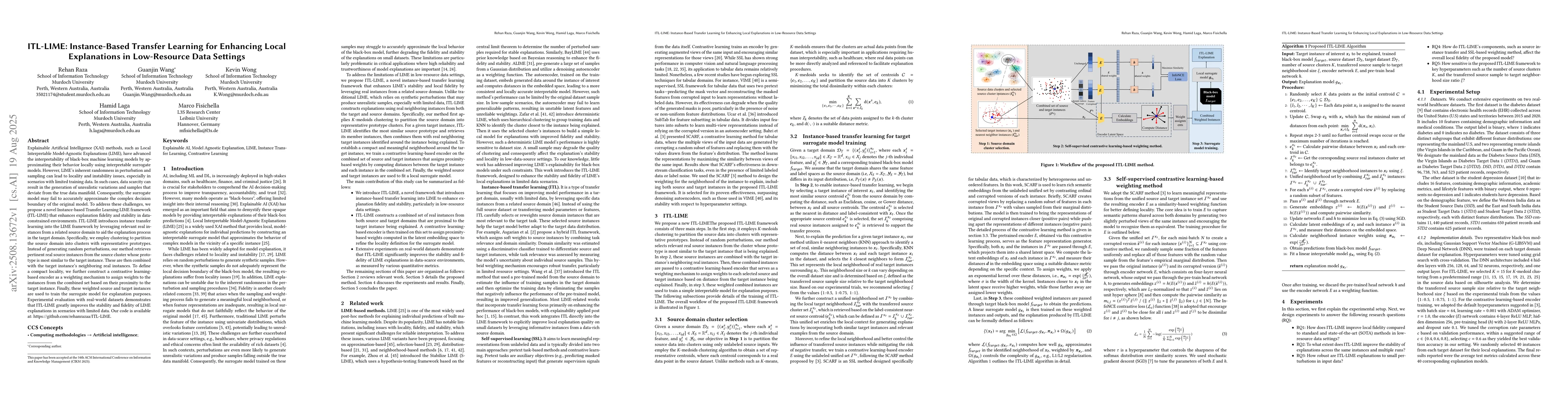 Thumbnail for ITL-LIME: Instance-Based Transfer Learning for Enhancing Local
  Explanations in Low-Resource Data Settings