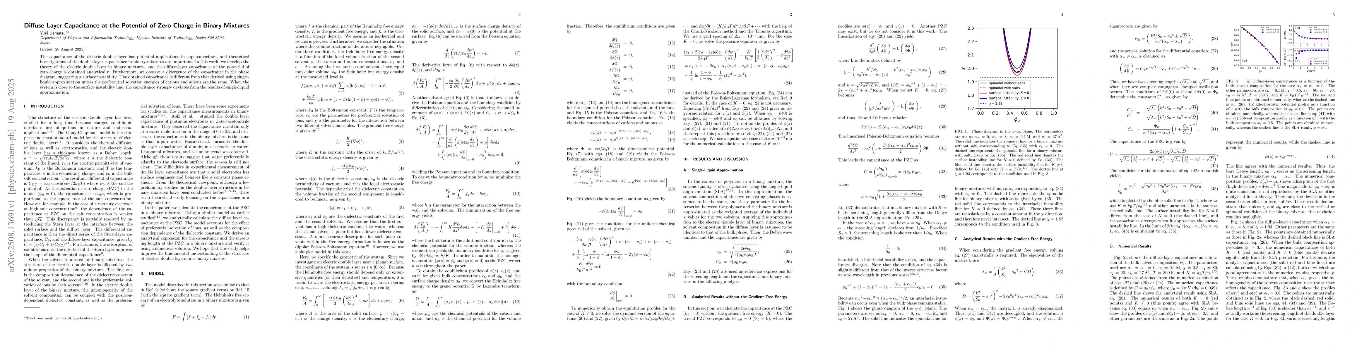 Thumbnail for Diffuse-Layer Capacitance at the Potential of Zero Charge in Binary
  Mixtures