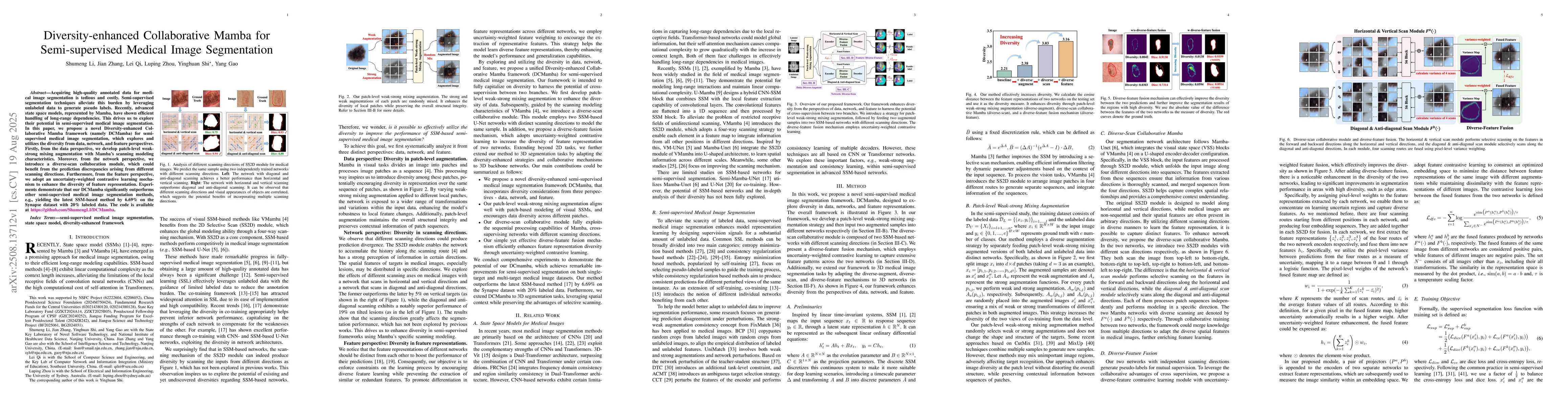 Thumbnail for Diversity-enhanced Collaborative Mamba for Semi-supervised Medical Image
  Segmentation