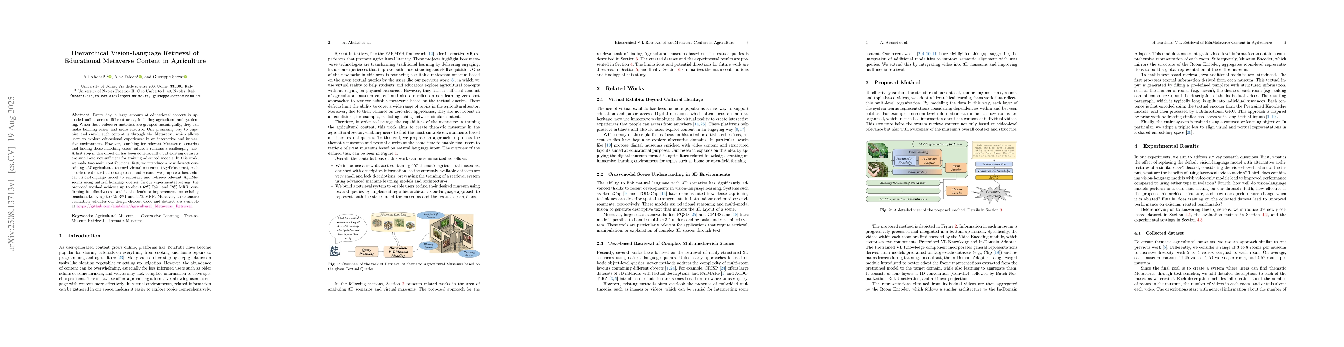 Thumbnail for Hierarchical Vision-Language Retrieval of Educational Metaverse Content
  in Agriculture