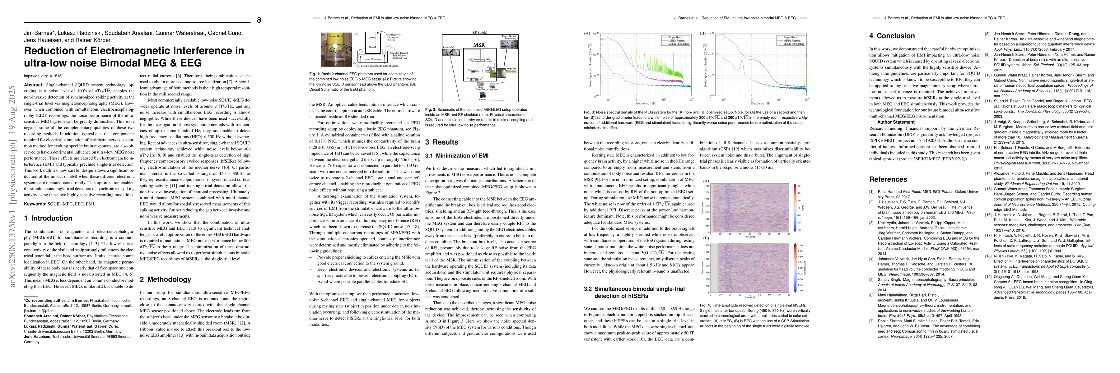 Thumbnail for Reduction of Electromagnetic Interference in ultra-low noise Bimodal MEG
  & EEG