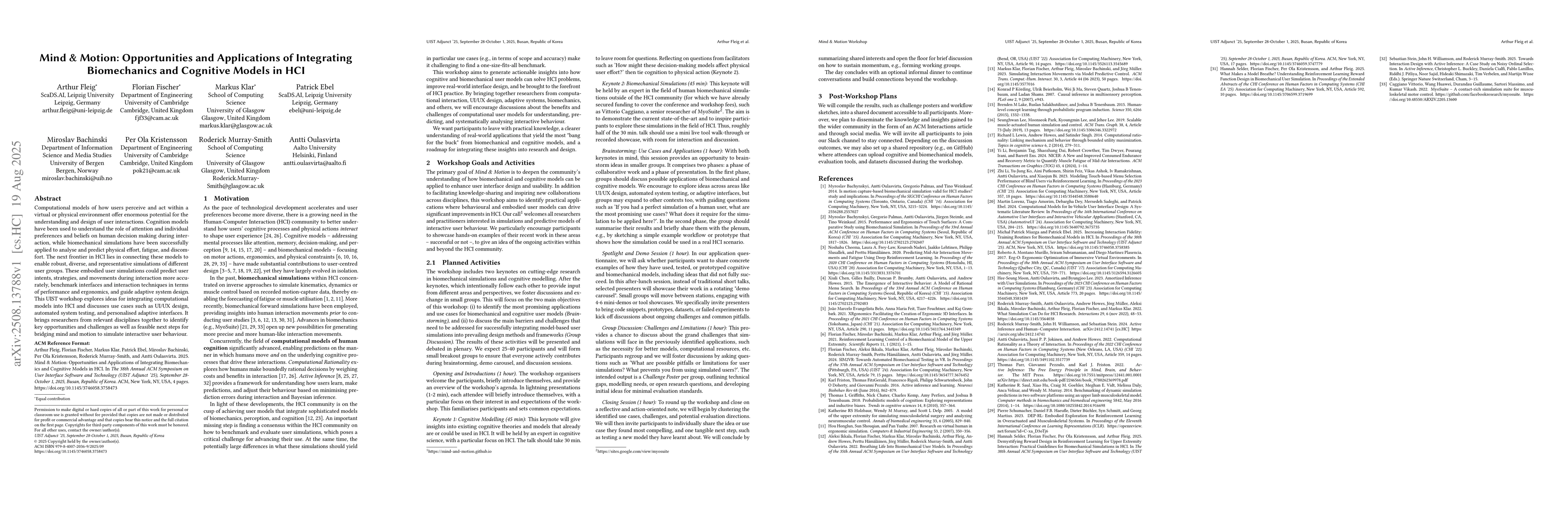 Thumbnail for Mind & Motion: Opportunities and Applications of Integrating
  Biomechanics and Cognitive Models in HCI
