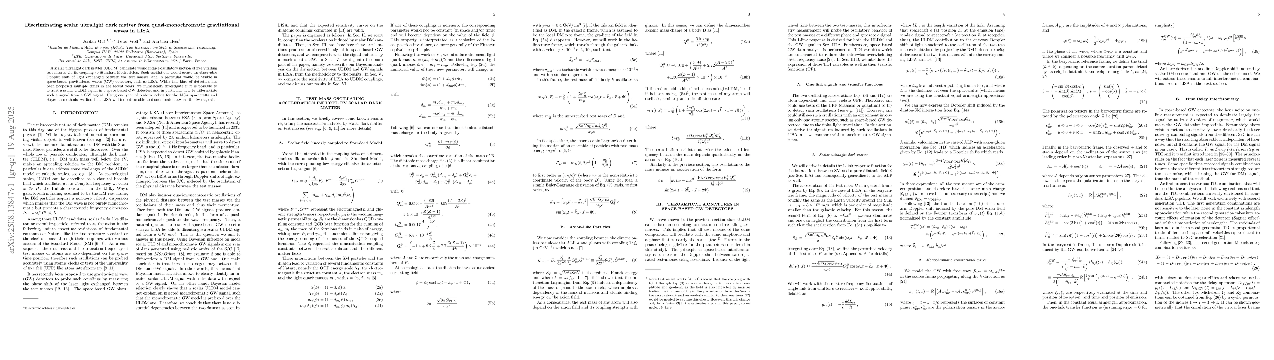 Thumbnail for Discriminating scalar ultralight dark matter from quasi-monochromatic
  gravitational waves in LISA