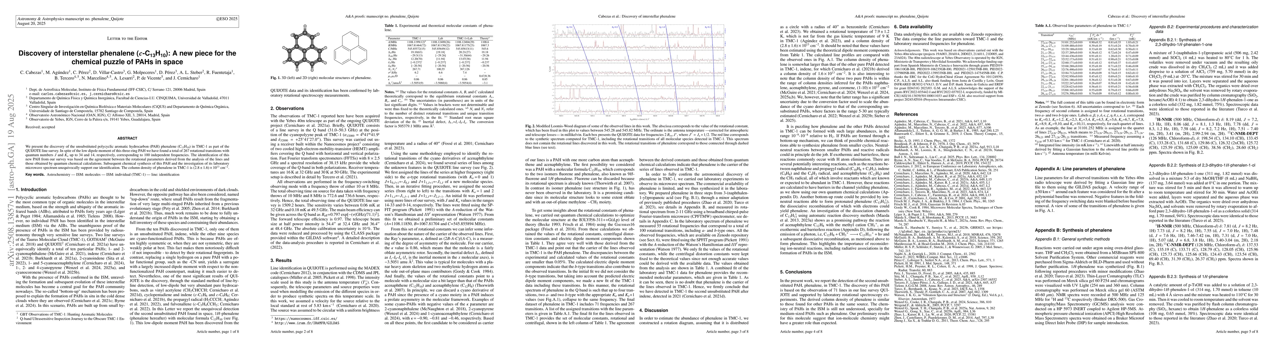 Thumbnail for Discovery of interstellar phenalene ($c$-C$_{13}$H$_{10}$): A new piece
  for the chemical puzzle of PAHs in space