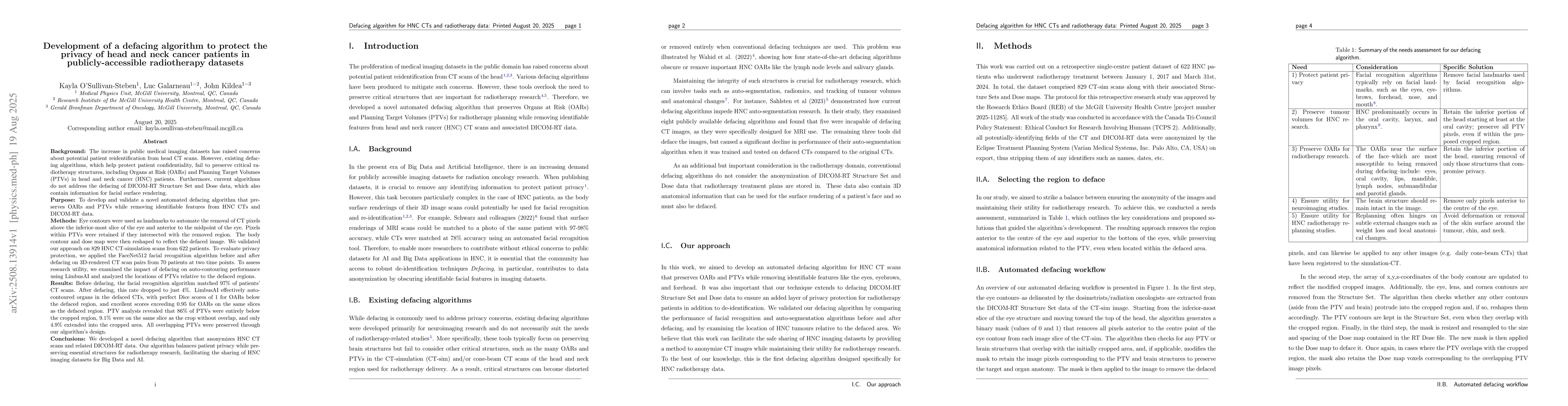 Thumbnail for Development of a defacing algorithm to protect the privacy of head and
  neck cancer patients in publicly-accessible radiotherapy datasets