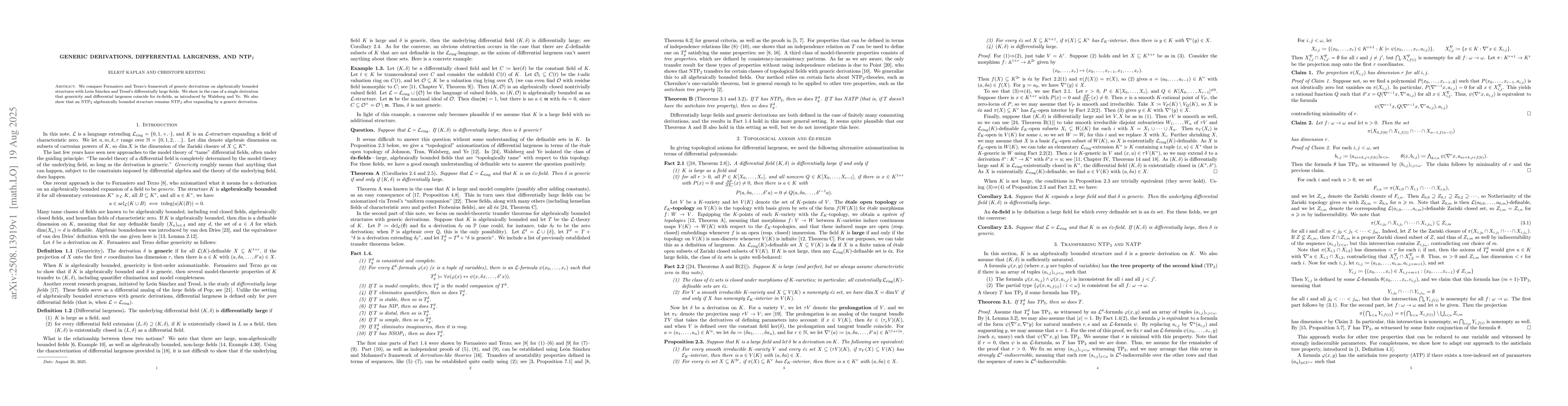 Thumbnail for Generic derivations, differential largeness, and NTP$_2$