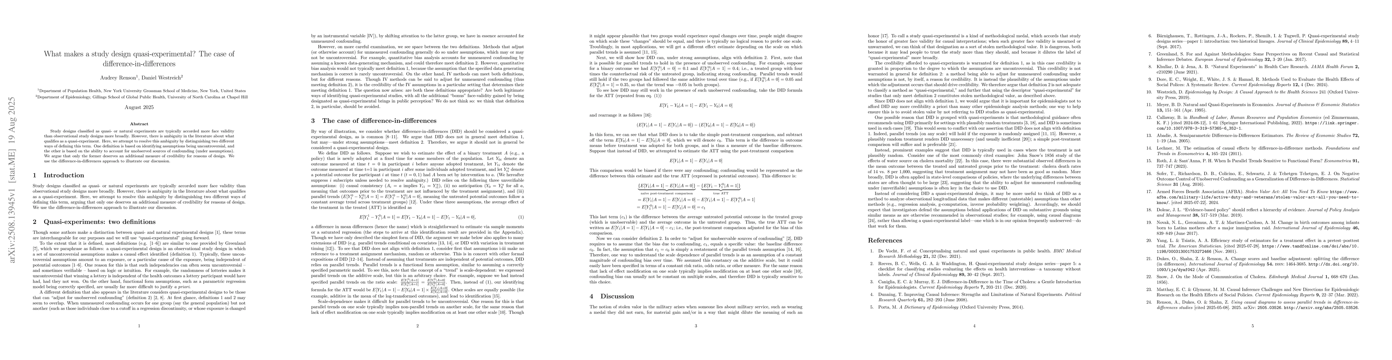 Thumbnail for What makes a study design quasi-experimental? The case of
  difference-in-differences