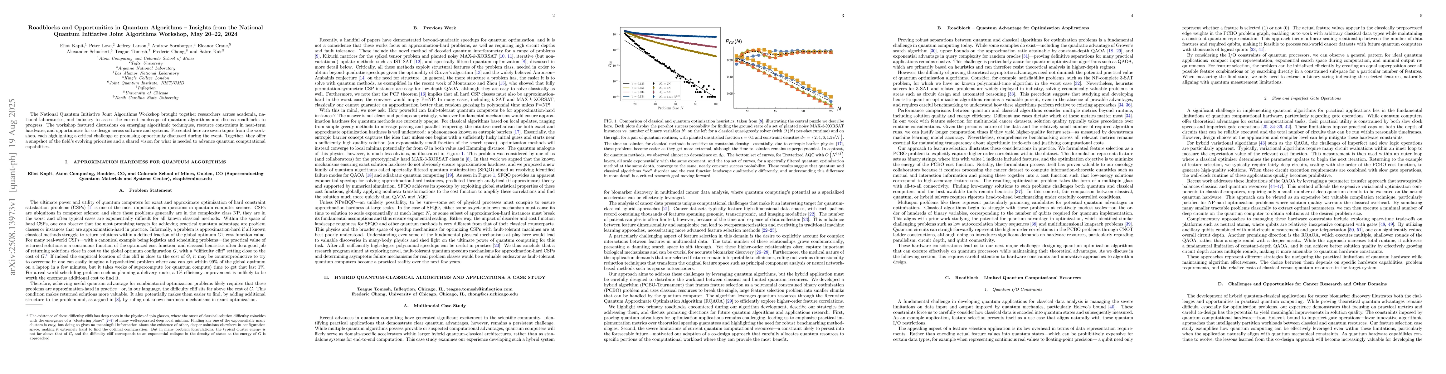 Thumbnail for Roadblocks and Opportunities in Quantum Algorithms -- Insights from the
  National Quantum Initiative Joint Algorithms Workshop, May 20--22, 2024