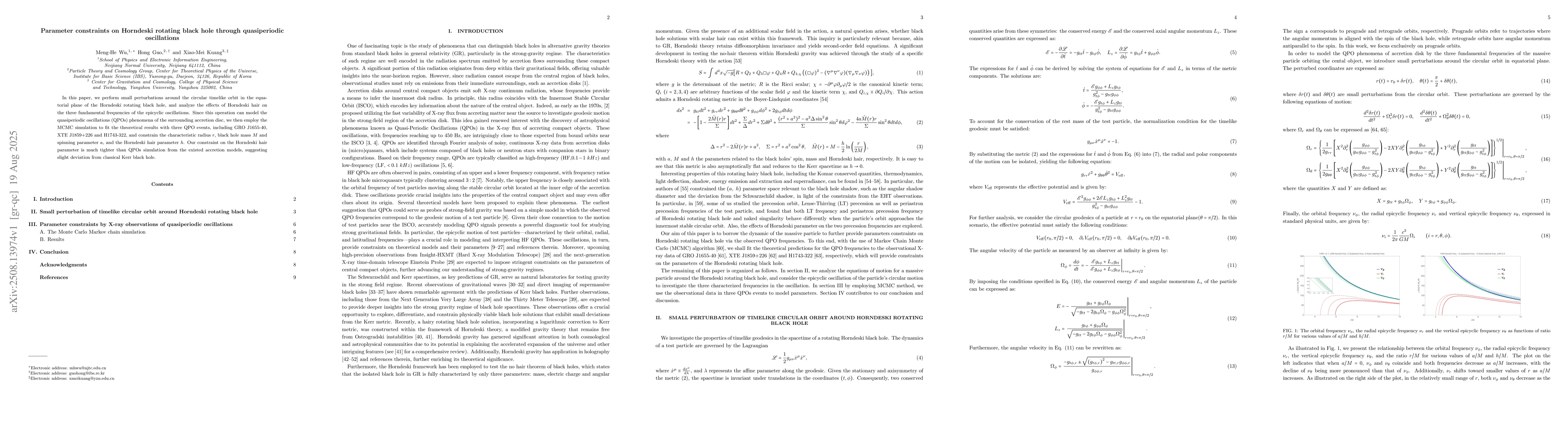 Thumbnail for Parameter constraints on Horndeski rotating black hole through
  quasiperiodic oscillations
