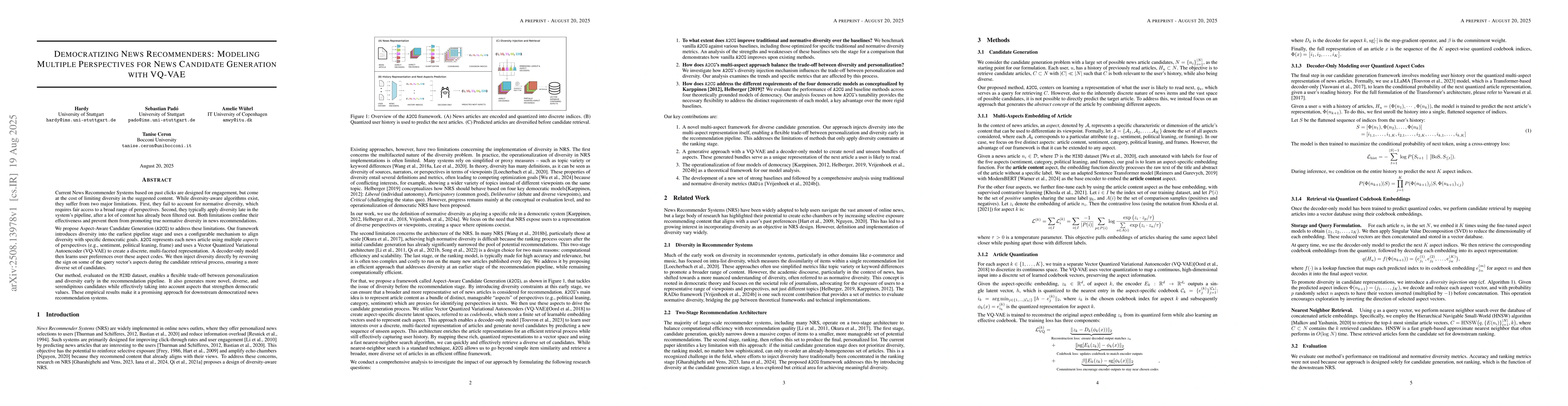 Thumbnail for Democratizing News Recommenders: Modeling Multiple Perspectives for News
  Candidate Generation with VQ-VAE