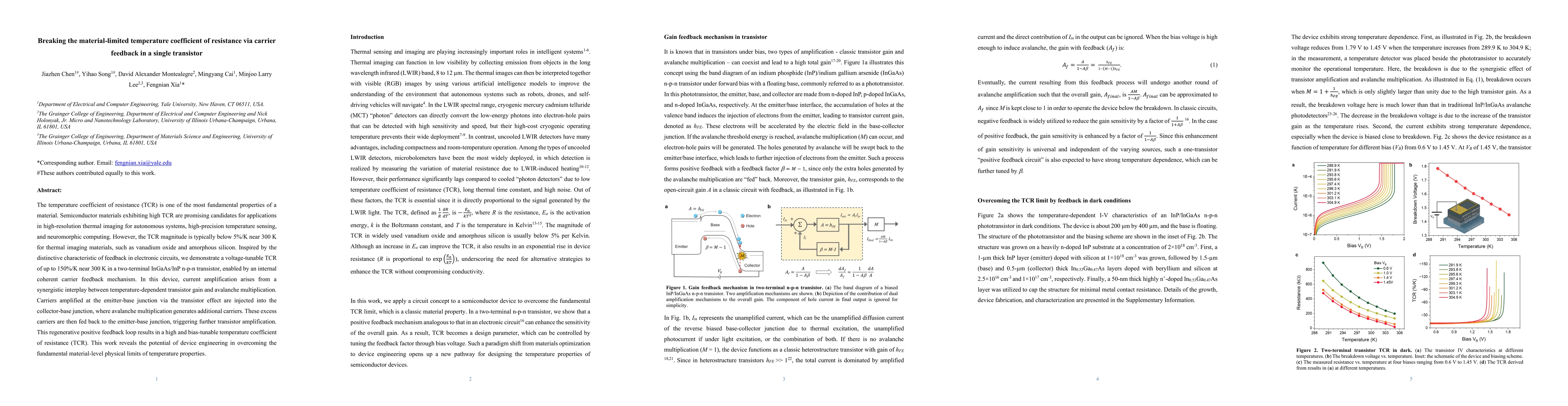 Thumbnail for Breaking the material-limited temperature coefficient of resistance via
  carrier feedback in a single transistor