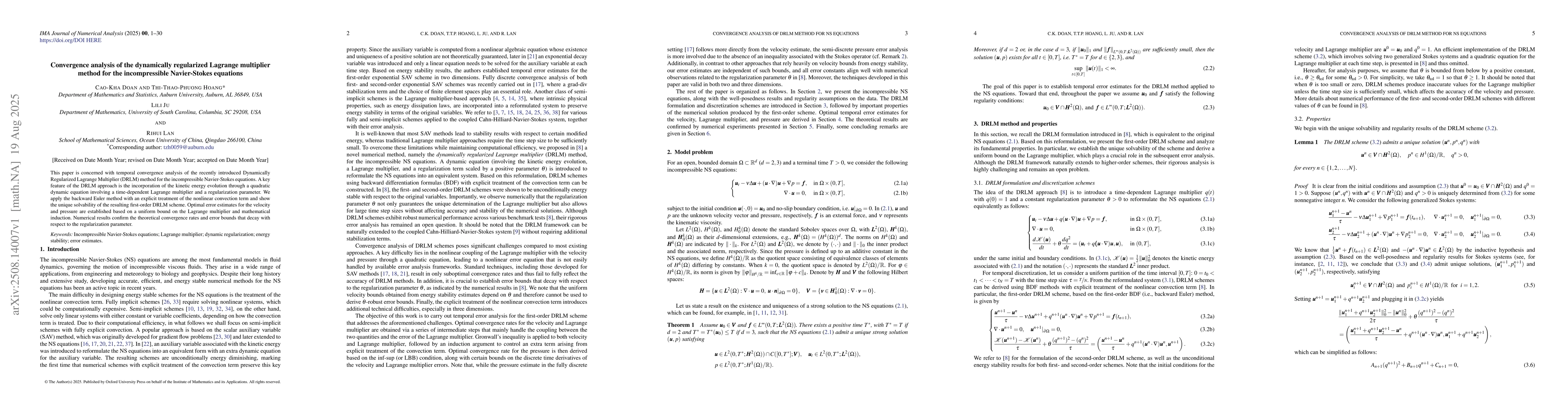 Thumbnail for Convergence analysis of the dynamically regularized Lagrange multiplier
  method for the incompressible Navier-Stokes equations