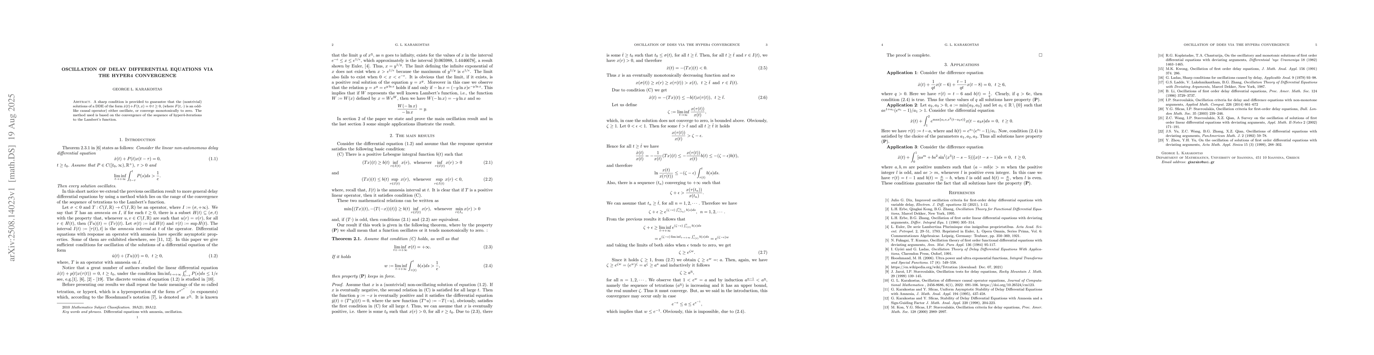 Thumbnail for Oscillation of delay differential equations via the hyper4 convergence