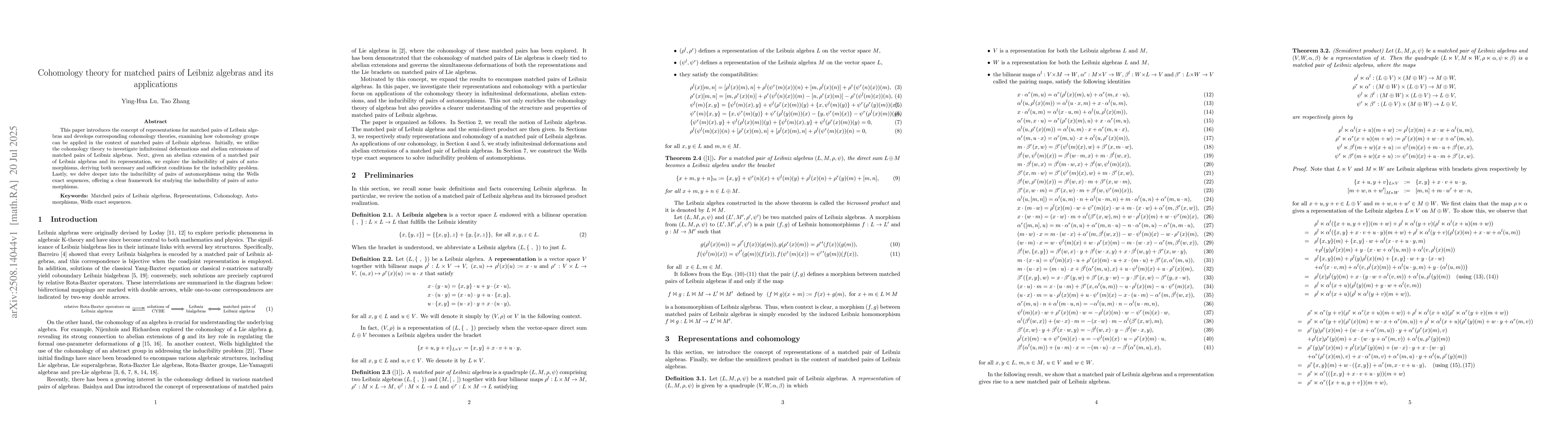 Thumbnail for Cohomology theory for matched pairs of Leibniz algebras and its
  applications