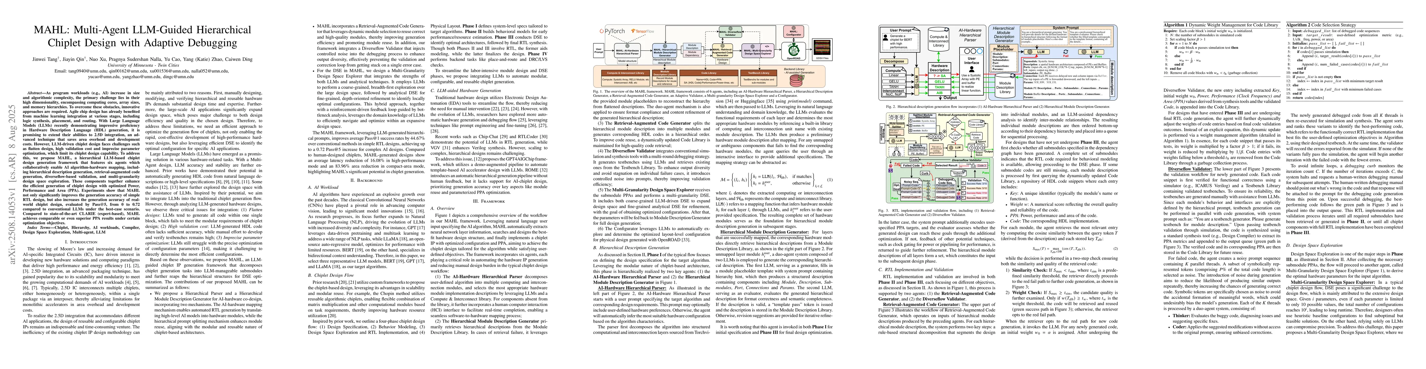 Thumbnail for MAHL: Multi-Agent LLM-Guided Hierarchical Chiplet Design with Adaptive
  Debugging