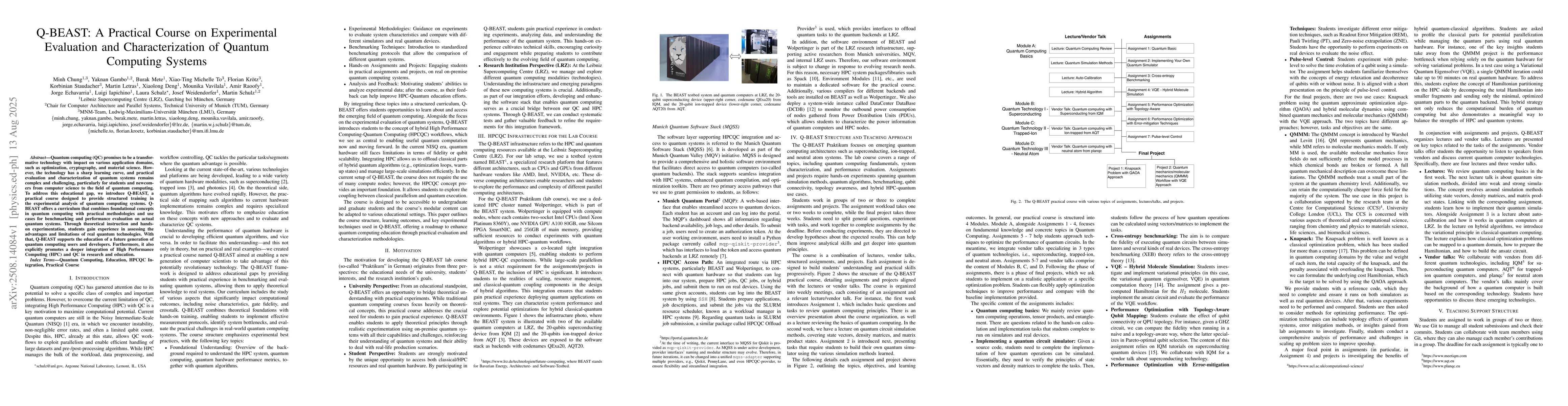 Thumbnail for Q-BEAST: A Practical Course on Experimental Evaluation and
  Characterization of Quantum Computing Systems