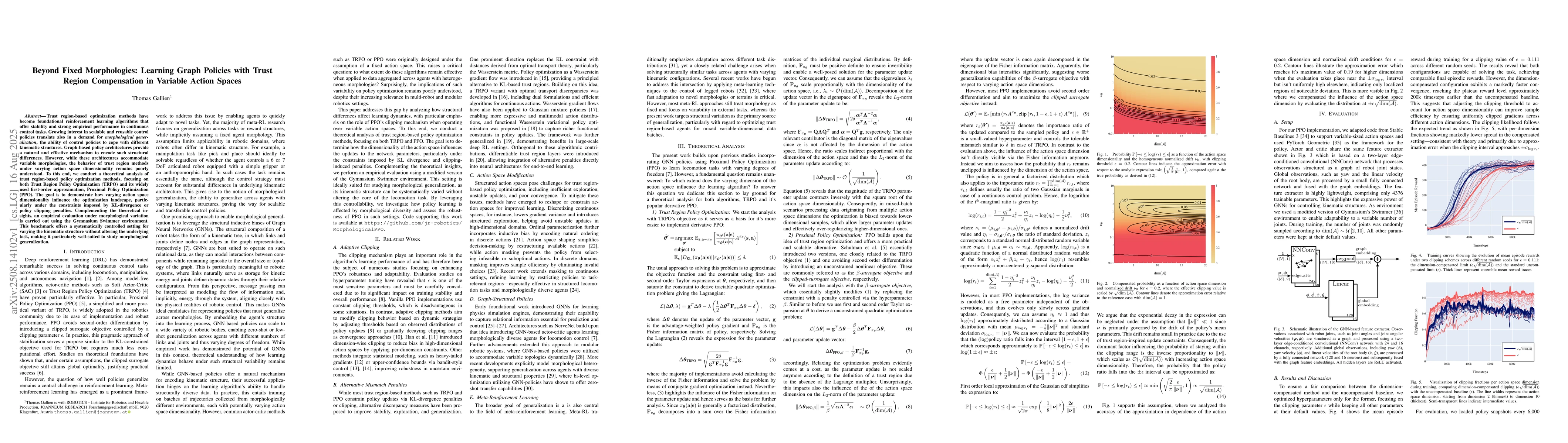 Thumbnail for Beyond Fixed Morphologies: Learning Graph Policies with Trust Region
  Compensation in Variable Action Spaces