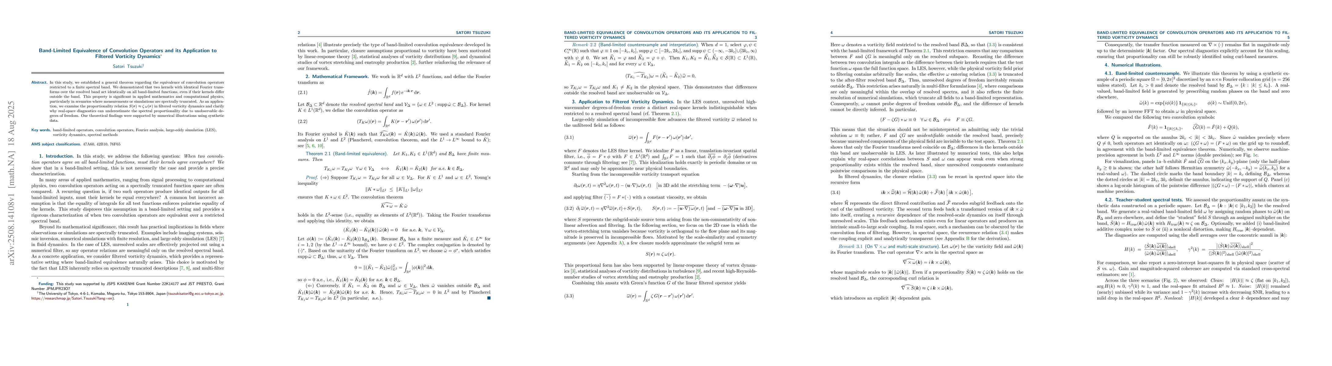 Thumbnail for Band-Limited Equivalence of Convolution Operators and its Application to
  Filtered Vorticity Dynamics