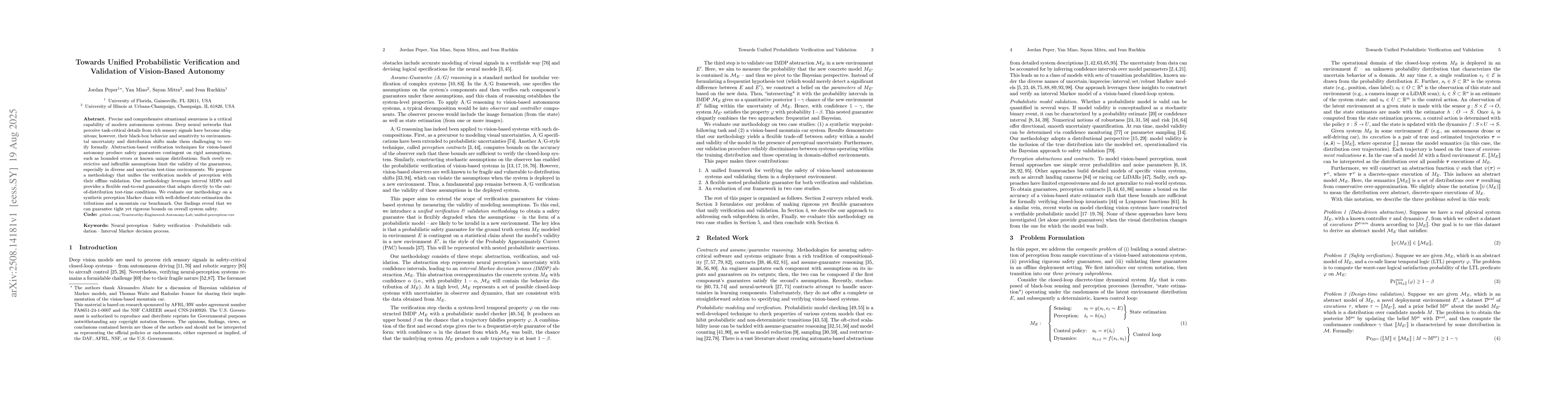 Thumbnail for Towards Unified Probabilistic Verification and Validation of
  Vision-Based Autonomy