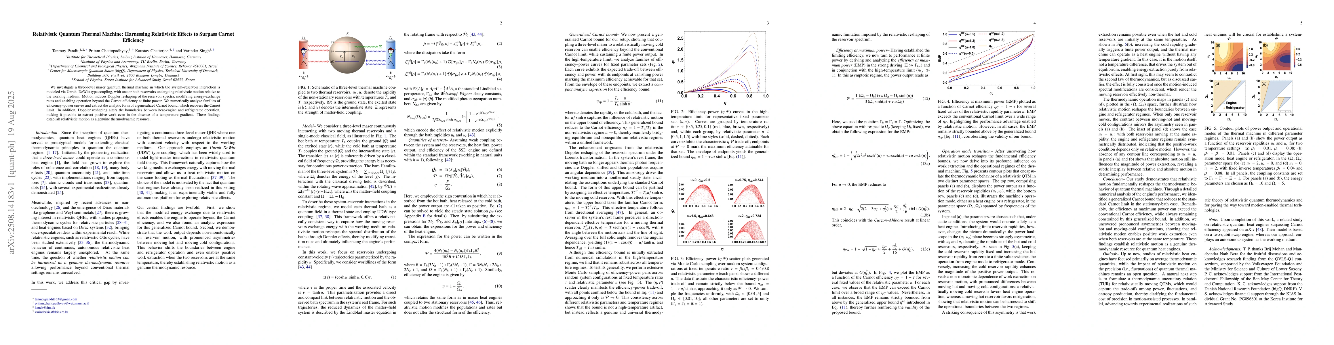 Thumbnail for Relativistic Quantum Thermal Machine: Harnessing Relativistic Effects to
  Surpass Carnot Efficiency