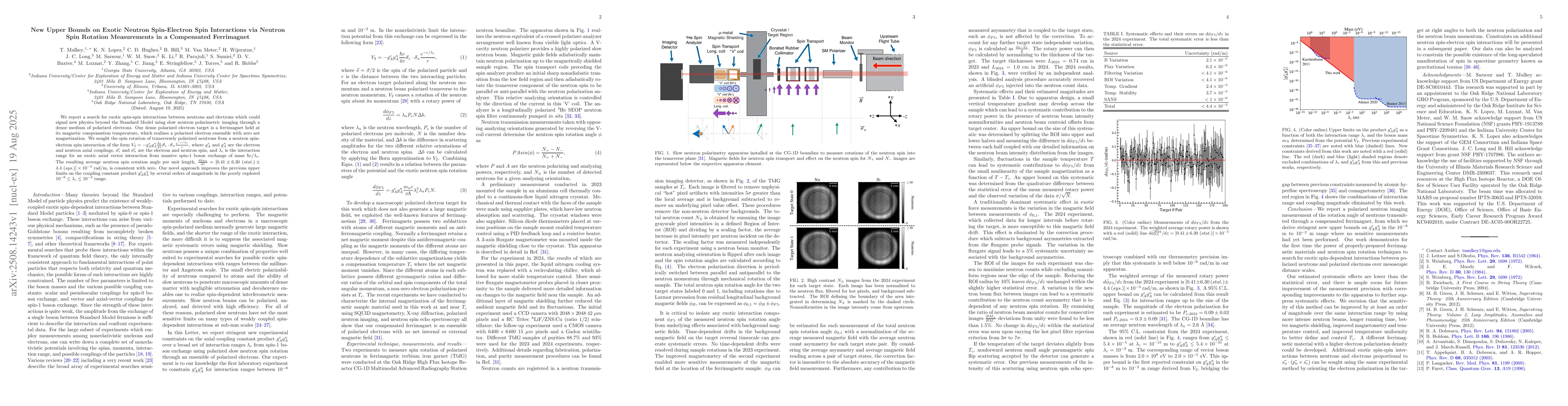 Thumbnail for New Upper Bounds on Exotic Neutron Spin-Electron Spin Interactions via
  Neutron Spin Rotation Measurements in a Compensated Ferrimagnet
