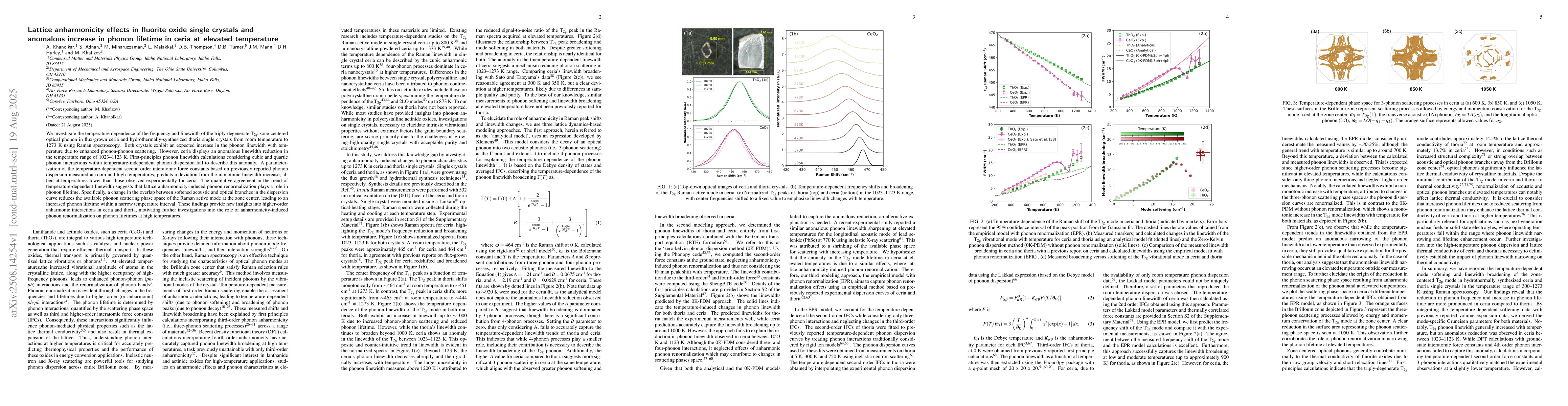 Thumbnail for Lattice anharmonicity effects in fluorite oxide single crystals and
  anomalous increase in phonon lifetime in ceria at elevated temperature