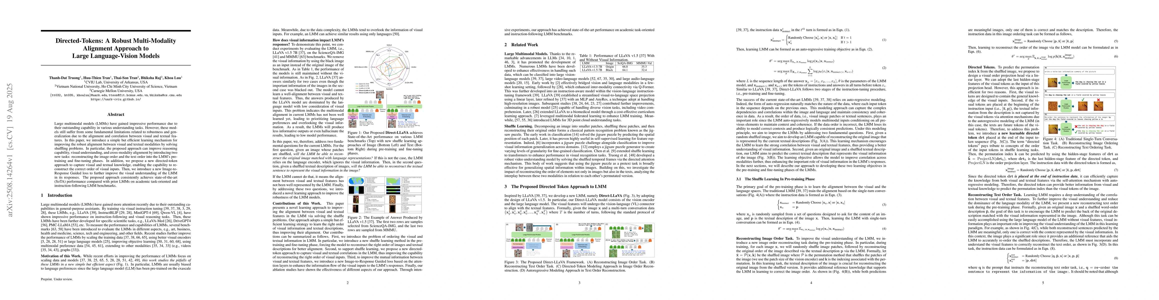 Thumbnail for Directed-Tokens: A Robust Multi-Modality Alignment Approach to Large
  Language-Vision Models