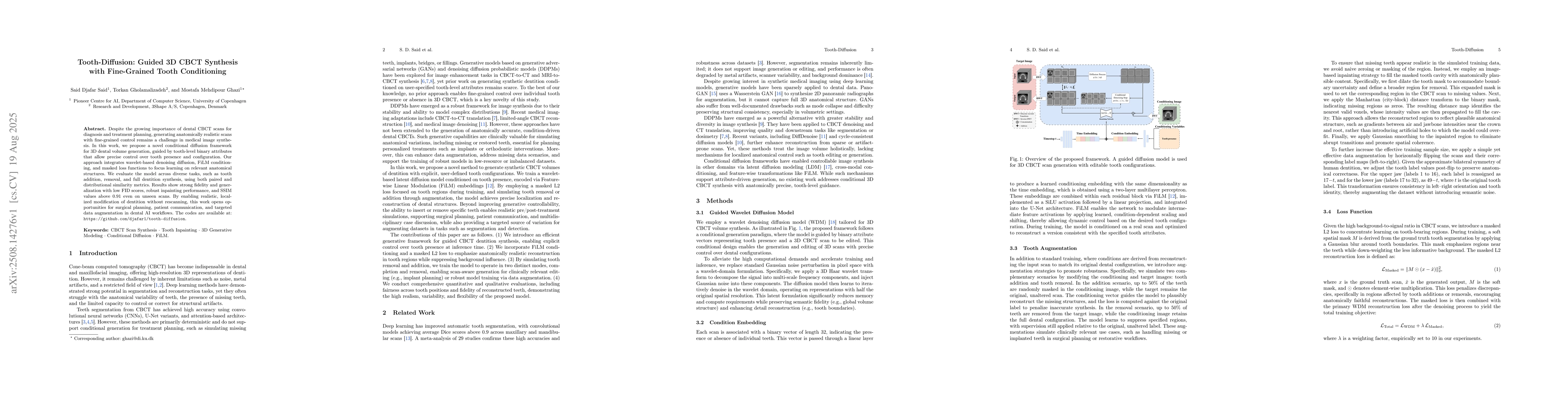 Thumbnail for Tooth-Diffusion: Guided 3D CBCT Synthesis with Fine-Grained Tooth
  Conditioning