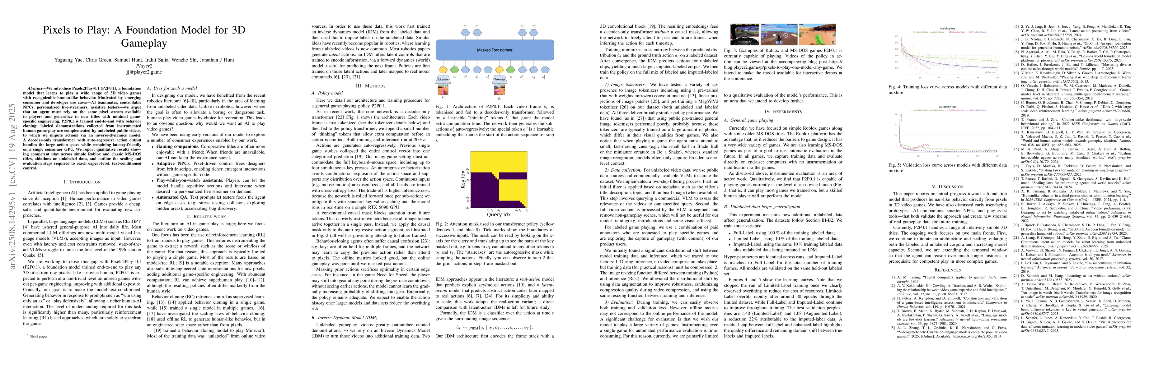 Thumbnail for Pixels to Play: A Foundation Model for 3D Gameplay