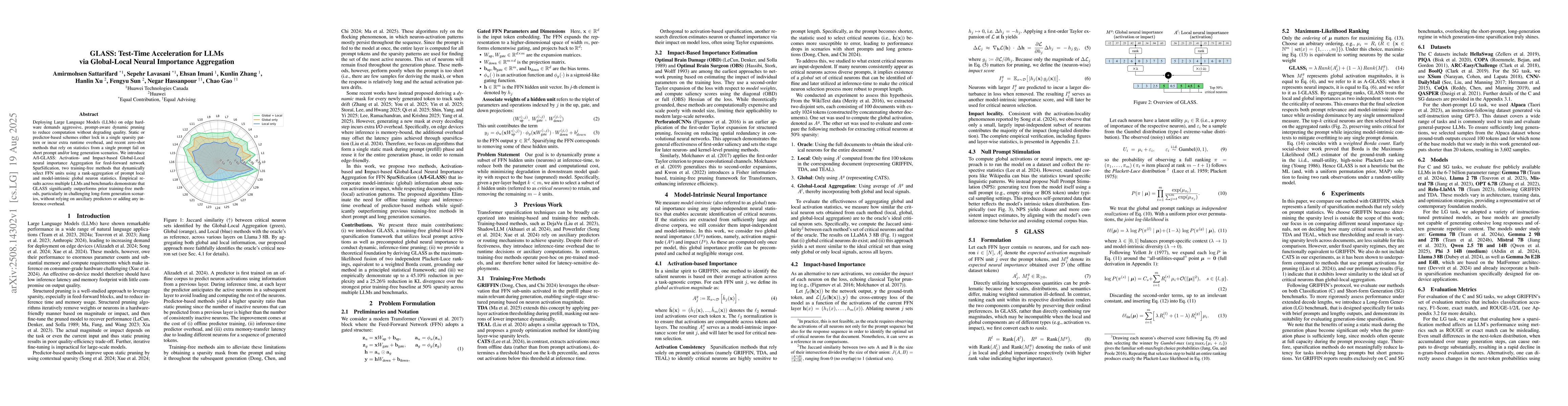 Thumbnail for GLASS: Test-Time Acceleration for LLMs via Global-Local Neural
  Importance Aggregation