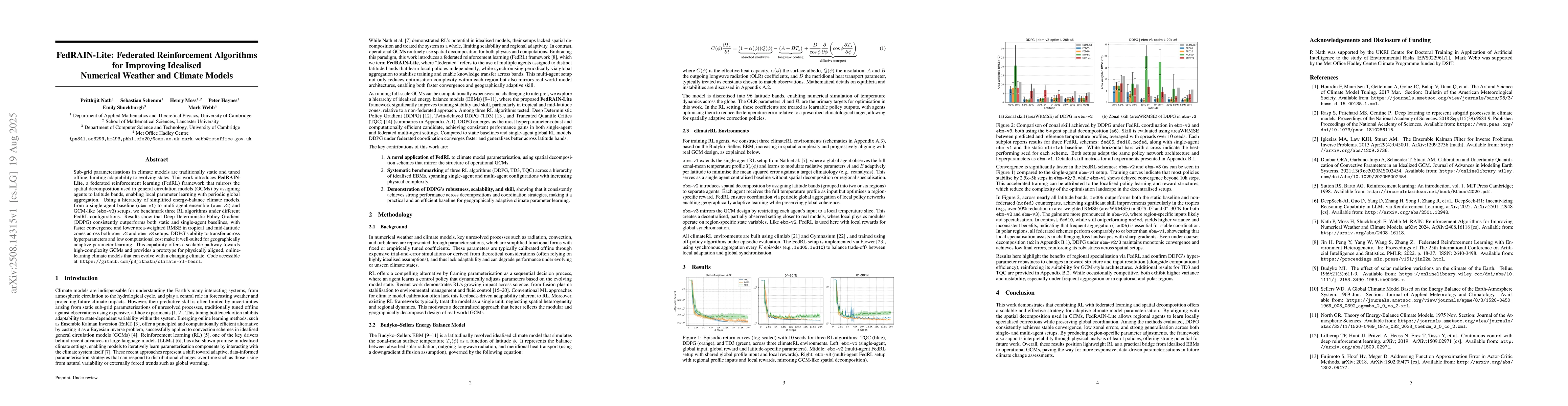 Thumbnail for FedRAIN-Lite: Federated Reinforcement Algorithms for Improving Idealised
  Numerical Weather and Climate Models