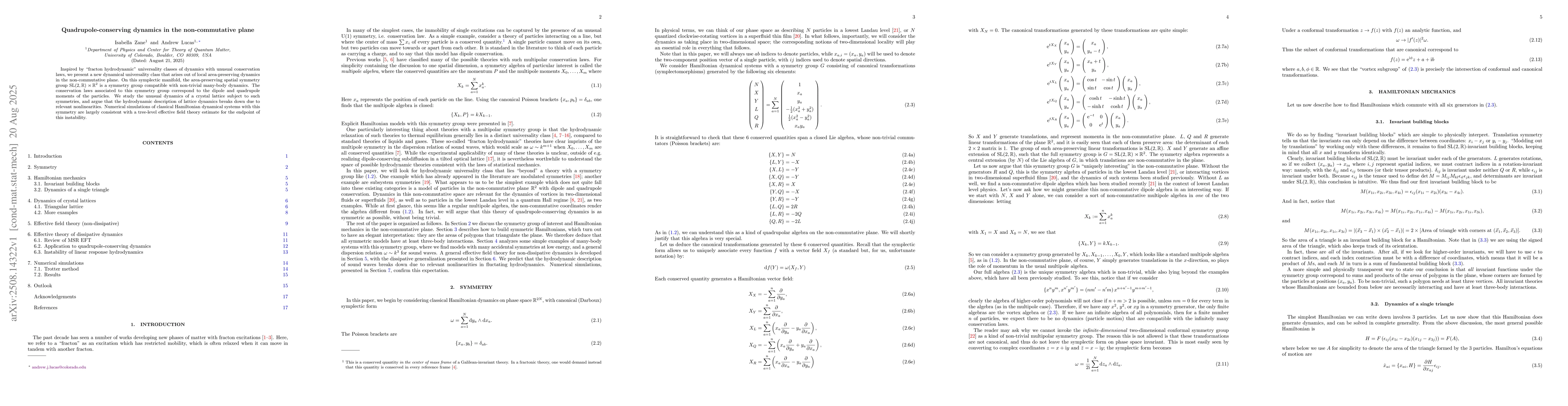 Thumbnail for Quadrupole-conserving dynamics in the non-commutative plane