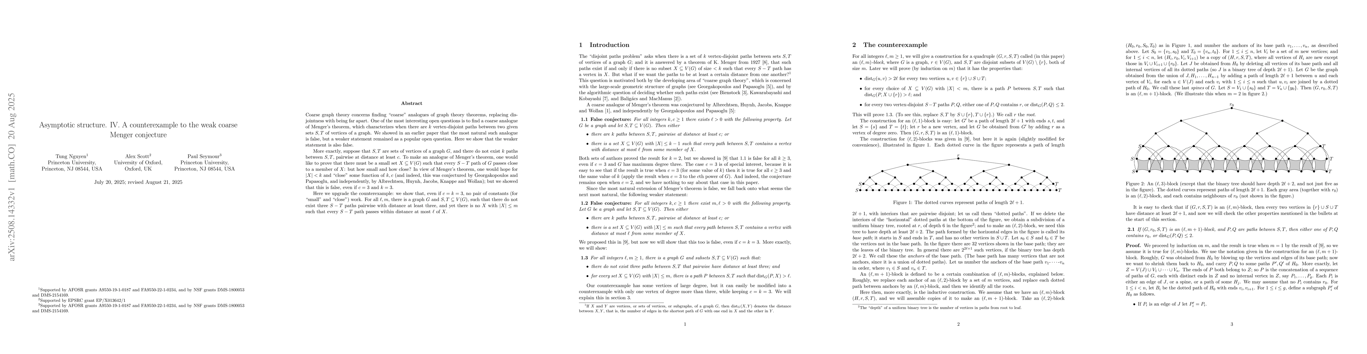 Thumbnail for Asymptotic structure. IV. A counterexample to the weak coarse Menger
  conjecture